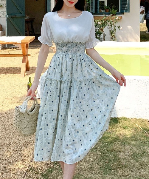 DAY CLOSET(デイ クローゼット)の「レディース 半袖シャーリングウエストドッキングAラインワンピース(ワンピース・レディース・ブルー/グリーン/ピンク系その他/イエロー系その他/ピンク/イエロー・S/XL/L/M)」の8枚目の写真