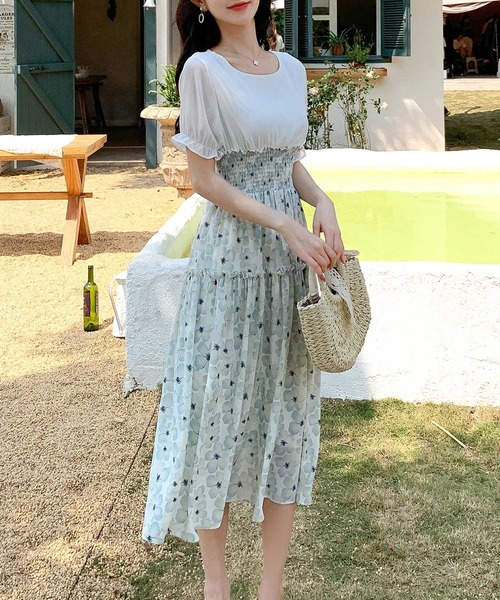 DAY CLOSET(デイ クローゼット)の「レディース 半袖シャーリングウエストドッキングAラインワンピース(ワンピース・レディース・ブルー/グリーン/ピンク系その他/イエロー系その他/ピンク/イエロー・S/XL/L/M)」の7枚目の写真