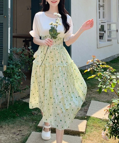 DAY CLOSET(デイ クローゼット)の「レディース 半袖シャーリングウエストドッキングAラインワンピース(ワンピース・レディース・ブルー/グリーン/ピンク系その他/イエロー系その他/ピンク/イエロー・S/XL/L/M)」の14枚目の写真