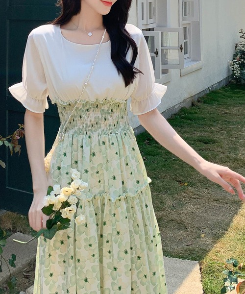 DAY CLOSET(デイ クローゼット)の「レディース 半袖シャーリングウエストドッキングAラインワンピース(ワンピース・レディース・ブルー/グリーン/ピンク系その他/イエロー系その他/ピンク/イエロー・S/XL/L/M)」の16枚目の写真