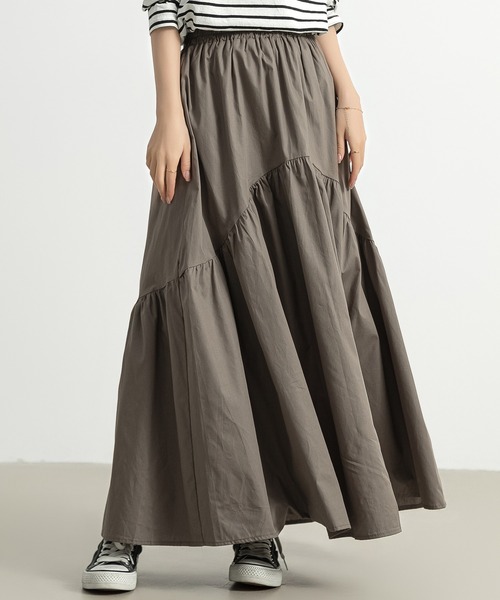 DAY CLOSET（デイ クローゼット）の「レディース 前後2wayで着こなせる。ロング丈ラウンド切り替えフレアティアードスカート（スカート・レディース・ホワイト/ブラック/カーキ/ダークグレー/チェック・M/L）」の15枚目の写真