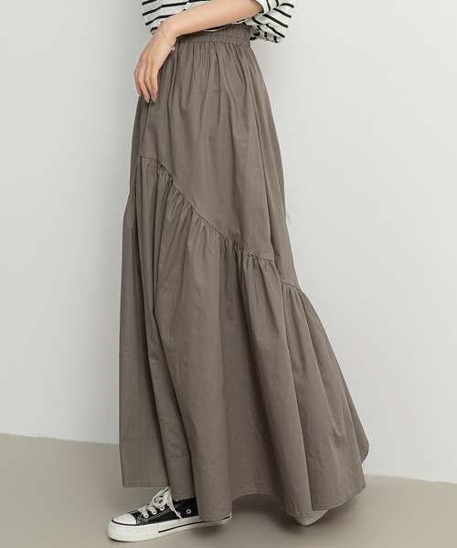 DAY CLOSET（デイ クローゼット）の「レディース 前後2wayで着こなせる。ロング丈ラウンド切り替えフレアティアードスカート（スカート・レディース・ホワイト/ブラック/カーキ/ダークグレー/チェック・M/L）」の16枚目の写真