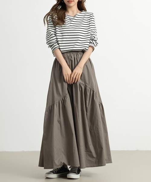 DAY CLOSET（デイ クローゼット）の「レディース 前後2wayで着こなせる。ロング丈ラウンド切り替えフレアティアードスカート（スカート・レディース・ホワイト/ブラック/カーキ/ダークグレー/チェック・M/L）」の18枚目の写真