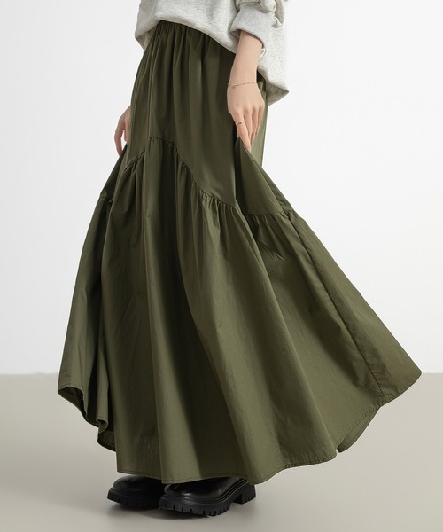 DAY CLOSET（デイ クローゼット）の「レディース 前後2wayで着こなせる。ロング丈ラウンド切り替えフレアティアードスカート（スカート・レディース・ホワイト/ブラック/カーキ/ダークグレー/チェック・M/L）」の20枚目の写真