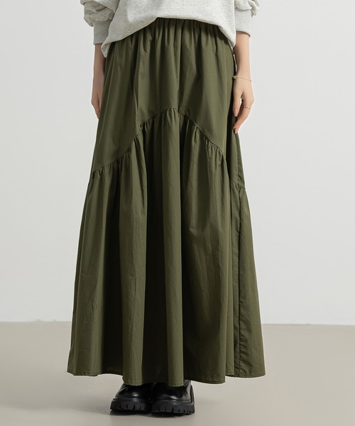 DAY CLOSET（デイ クローゼット）の「レディース 前後2wayで着こなせる。ロング丈ラウンド切り替えフレアティアードスカート（スカート・レディース・ホワイト/ブラック/カーキ/ダークグレー/チェック・M/L）」の21枚目の写真