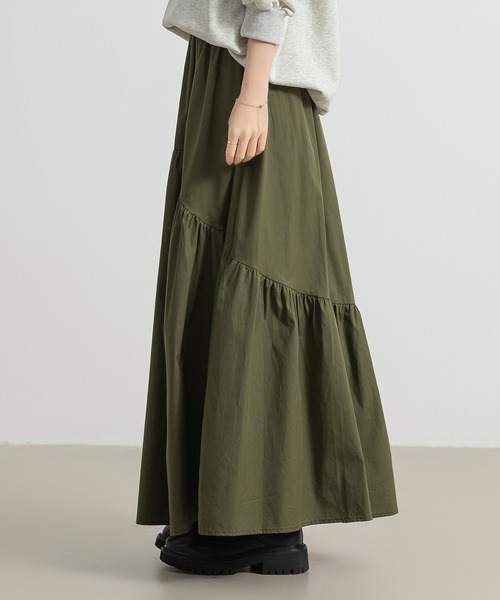 DAY CLOSET（デイ クローゼット）の「レディース 前後2wayで着こなせる。ロング丈ラウンド切り替えフレアティアードスカート（スカート・レディース・ホワイト/ブラック/カーキ/ダークグレー/チェック・M/L）」の22枚目の写真