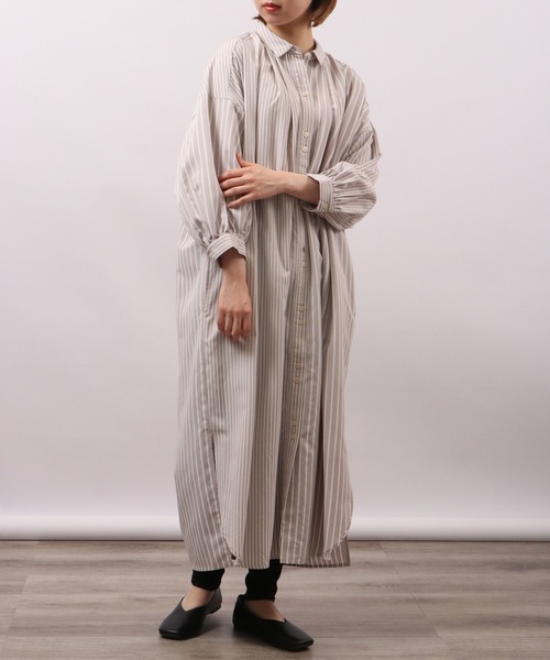 FUNALIVE(ファンアライブ)の「AMERICAN FUDGE ストライプシャツワンピース(シャツワンピース・レディース・ベージュ/ネイビー/グレー/サックスブルー・FREE)」の1枚目の写真