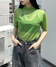 【LVEU.】プチハイネックシースルートップス / トップス カットソー メッシュ シアー シースルー ハイネック 半袖 レイヤード ブラック グリーン ブルー パープル イエロー ZOZOTOWN限定カラー