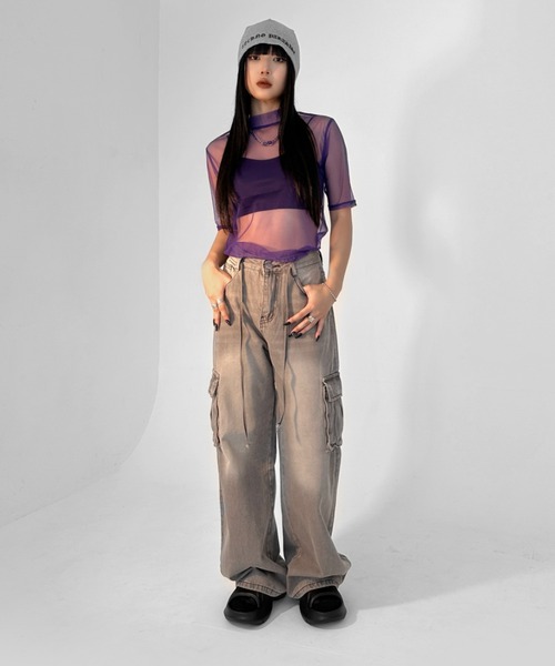 LVEU.(ラブユ.)の「【LVEU.】プチハイネックシースルートップス / トップス カットソー メッシュ シアー シースルー ハイネック 半袖 レイヤード ブラック グリーン ブルー パープル イエロー ZOZOTOWN限定カラー(Tシャツ/カットソー・レディース・グリーン/ブルー/イエロー/ブラック/パープル/グレー・FREE)」の12枚目の写真