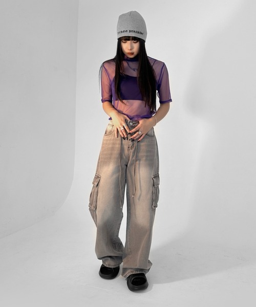 LVEU.(ラブユ.)の「【LVEU.】プチハイネックシースルートップス / トップス カットソー メッシュ シアー シースルー ハイネック 半袖 レイヤード ブラック グリーン ブルー パープル イエロー ZOZOTOWN限定カラー(Tシャツ/カットソー・レディース・グリーン/ブルー/イエロー/ブラック/パープル/グレー・FREE)」の14枚目の写真