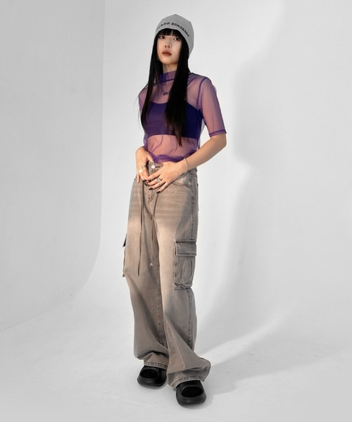 LVEU.(ラブユ.)の「【LVEU.】プチハイネックシースルートップス / トップス カットソー メッシュ シアー シースルー ハイネック 半袖 レイヤード ブラック グリーン ブルー パープル イエロー ZOZOTOWN限定カラー(Tシャツ/カットソー・レディース・グリーン/ブルー/イエロー/ブラック/パープル/グレー・FREE)」の11枚目の写真