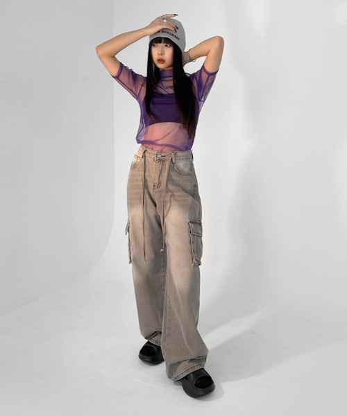 LVEU.(ラブユ.)の「【LVEU.】プチハイネックシースルートップス / トップス カットソー メッシュ シアー シースルー ハイネック 半袖 レイヤード ブラック グリーン ブルー パープル イエロー ZOZOTOWN限定カラー(Tシャツ/カットソー・レディース・グリーン/ブルー/イエロー/ブラック/パープル/グレー・FREE)」の10枚目の写真