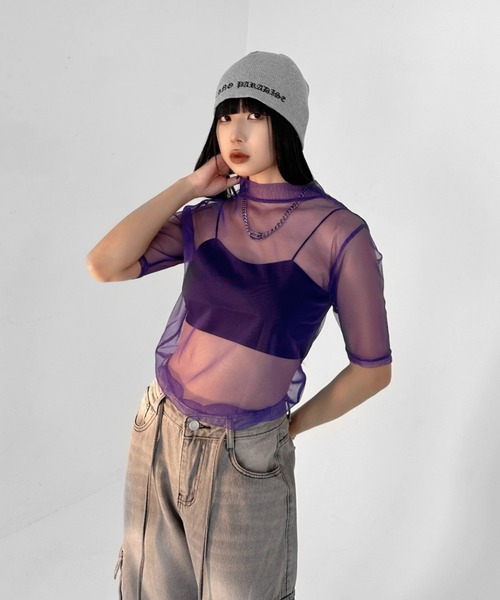 LVEU.（ラブユ.）の「【LVEU.】プチハイネックシースルートップス