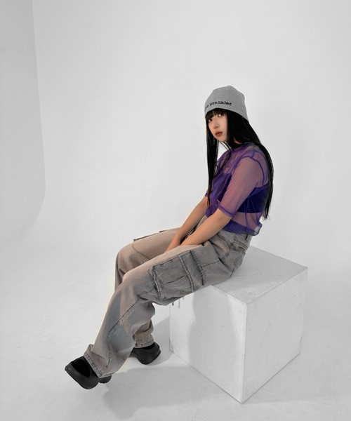 LVEU.(ラブユ.)の「【LVEU.】プチハイネックシースルートップス / トップス カットソー メッシュ シアー シースルー ハイネック 半袖 レイヤード ブラック グリーン ブルー パープル イエロー ZOZOTOWN限定カラー(Tシャツ/カットソー・レディース・グリーン/ブルー/イエロー/ブラック/パープル/グレー・FREE)」の9枚目の写真