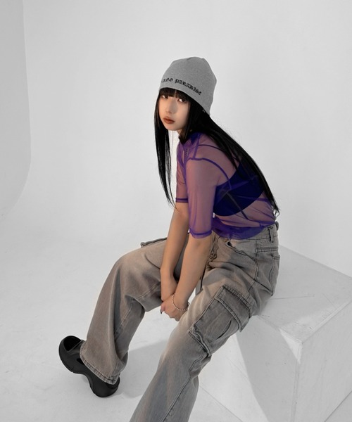 LVEU.(ラブユ.)の「【LVEU.】プチハイネックシースルートップス / トップス カットソー メッシュ シアー シースルー ハイネック 半袖 レイヤード ブラック グリーン ブルー パープル イエロー ZOZOTOWN限定カラー(Tシャツ/カットソー・レディース・グリーン/ブルー/イエロー/ブラック/パープル/グレー・FREE)」の8枚目の写真