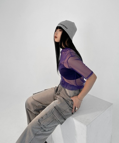 LVEU.(ラブユ.)の「【LVEU.】プチハイネックシースルートップス / トップス カットソー メッシュ シアー シースルー ハイネック 半袖 レイヤード ブラック グリーン ブルー パープル イエロー ZOZOTOWN限定カラー(Tシャツ/カットソー・レディース・グリーン/ブルー/イエロー/ブラック/パープル/グレー・FREE)」の15枚目の写真