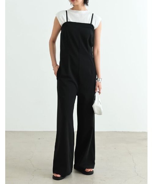 Re:EDIT（リエディ）の「[SUMMER DRESS COLLECTION][低身長/高身長サイズ有]2WAYストレッチベアサロペット（サロペット/オーバーオール・レディース・ブルー/ブラック・SHORT/MEDIUM/TALL/LARGE）」の2枚目の写真