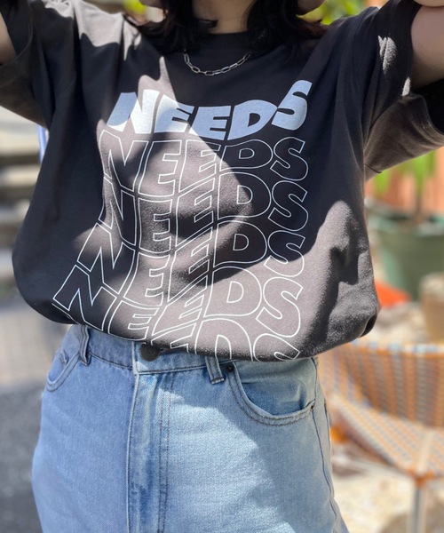 mi via loca（ミヴィアロカ）の「GILDAN NEEDS Tシャツ 【MV-009】（Tシャツ/カットソー・レディース・スミクロ/キナリ/ライトブルー/オートミール/オフホワイト/ブラック/ホワイト×ブラック/ライトグレー・MEDIUM/LARGE/X-LARGE）」の6枚目の写真