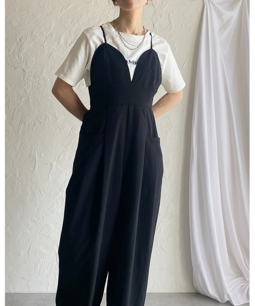 セール】バッククロスハイウエストビスチェオールインワンワイドパンツ