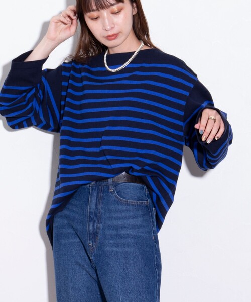 GLOSTER（グロスター）の「【GLOSTER/グロスター】バスクボーダー  ボートネック パネルボーダー（ニット/セーター・メンズ・ホワイト系その他2/ホワイト系その他/チャコールグレー/ネイビー・S/M/L）」の4枚目の写真