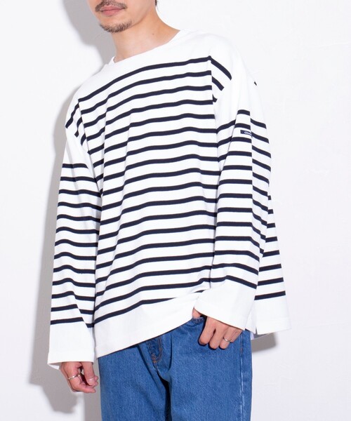 GLOSTER（グロスター）の「【GLOSTER/グロスター】バスクボーダー  ボートネック パネルボーダー（ニット/セーター・メンズ・ホワイト系その他2/ホワイト系その他/チャコールグレー/ネイビー・S/M/L）」の2枚目の写真