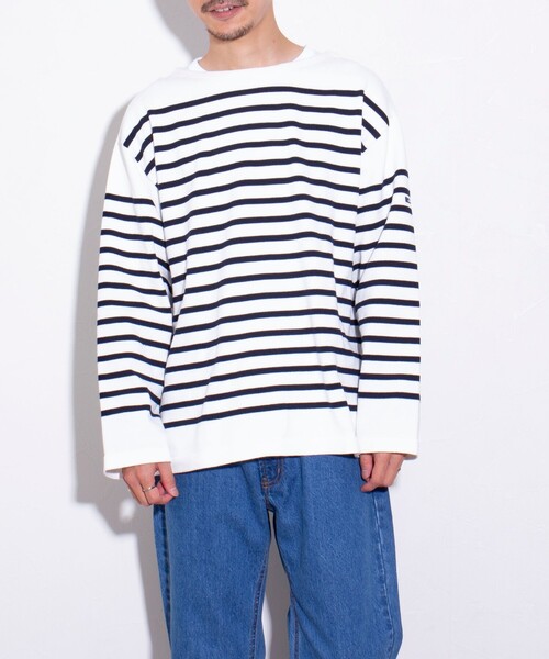 GLOSTER（グロスター）の「【GLOSTER/グロスター】バスクボーダー  ボートネック パネルボーダー（ニット/セーター・メンズ・ホワイト系その他2/ホワイト系その他/チャコールグレー/ネイビー・S/M/L）」の5枚目の写真