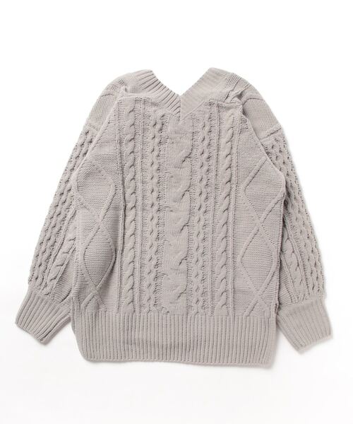 AZUL by moussy(アズールバイマウジー)の「シェニールケーブルVネックニットトップス(ニット/セーター・レディース・ブラック/ベージュ/グレー/アイボリー/ミント・SMALL/MEDIUM)」の6枚目の写真