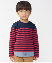 Moujonjon（ムージョンジョン）の「天竺裾レイヤード風ボーダーＴシャツ（Tシャツ/カットソー・キッズ）」
