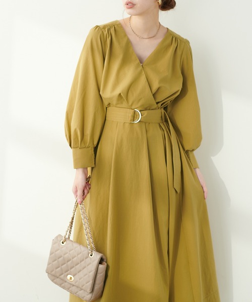 natural couture(ナチュラルクチュール)の「骨ストカシュクールワンピース(ワンピース・レディース・チェック/レッド/ベージュ/ドット/ネイビー/イエロー/ピンク・FREE)」の1枚目の写真