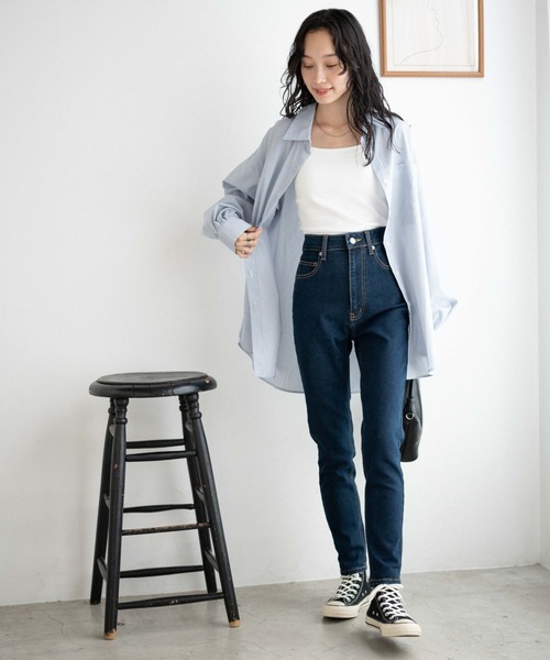 WEGO（ウィゴー）の「WEGO/ハイウエストストレッチスキニーパンツ（デニムパンツ・レディース・ダークインディゴブルー/ブラック・MEDIUM/X-SMALL/SMALL）」の6枚目の写真