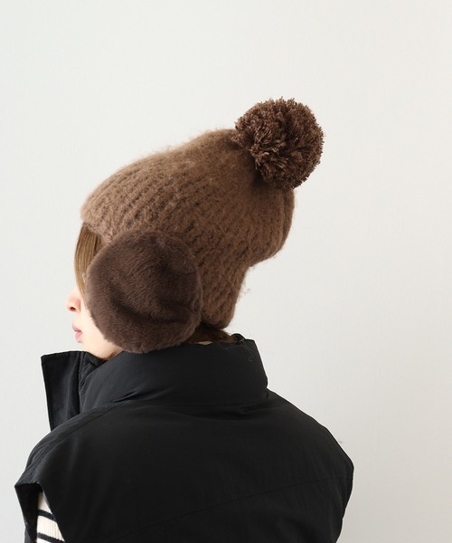 PAGE ONE ファー耳あて付ブークレニット帽（ニットキャップ/ビーニー