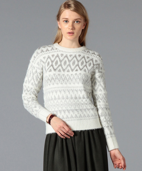 GUILD PRIME（ギルドプライム）の「【GUILD PRIME】WOMENS シャイニーボヘミアンニット（ニット/セーター・レディース・ブラック/ホワイト・34/36）」の2枚目の写真