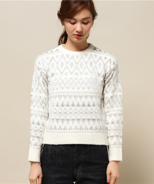 GUILD PRIME（ギルドプライム）の「【GUILD PRIME】WOMENS シャイニーボヘミアンニット（ニット/セーター・レディース・ブラック/ホワイト・34/36）」の13枚目の写真