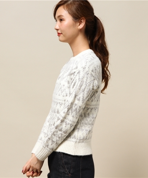 GUILD PRIME（ギルドプライム）の「【GUILD PRIME】WOMENS シャイニーボヘミアンニット（ニット/セーター・レディース・ブラック/ホワイト・34/36）」の14枚目の写真