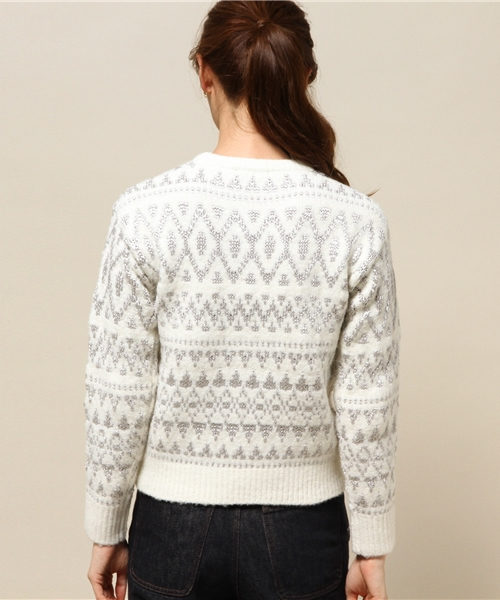 GUILD PRIME（ギルドプライム）の「【GUILD PRIME】WOMENS シャイニーボヘミアンニット（ニット/セーター・レディース・ブラック/ホワイト・34/36）」の3枚目の写真