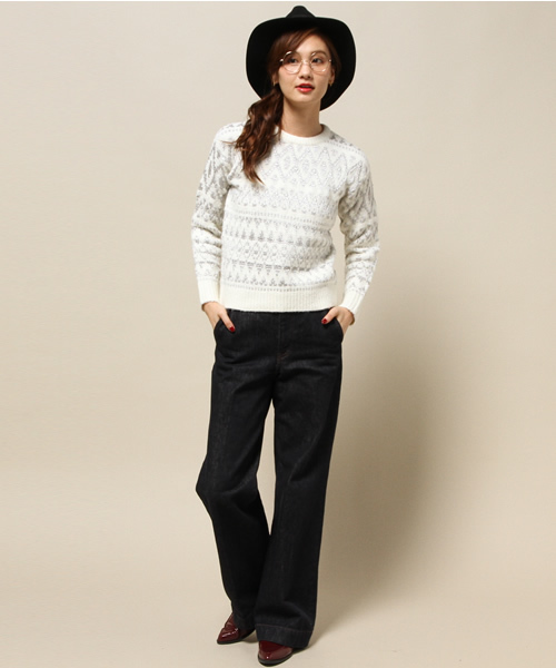 GUILD PRIME（ギルドプライム）の「【GUILD PRIME】WOMENS シャイニーボヘミアンニット（ニット/セーター・レディース・ブラック/ホワイト・34/36）」の4枚目の写真