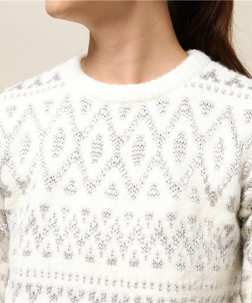 GUILD PRIME（ギルドプライム）の「【GUILD PRIME】WOMENS シャイニーボヘミアンニット（ニット/セーター・レディース・ブラック/ホワイト・34/36）」の5枚目の写真