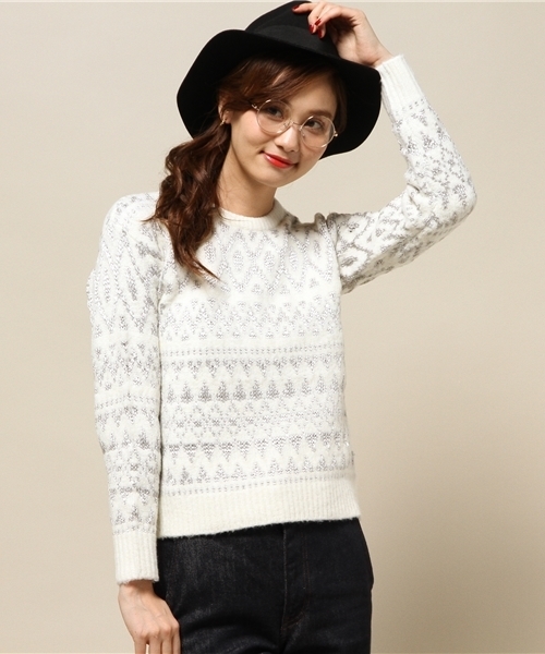 GUILD PRIME（ギルドプライム）の「【GUILD PRIME】WOMENS シャイニーボヘミアンニット（ニット/セーター・レディース・ブラック/ホワイト・34/36）」の11枚目の写真