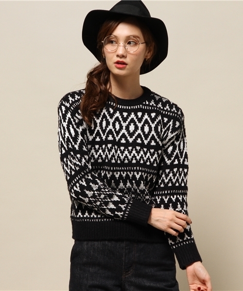 GUILD PRIME（ギルドプライム）の「【GUILD PRIME】WOMENS シャイニーボヘミアンニット（ニット/セーター・レディース・ブラック/ホワイト・34/36）」の12枚目の写真