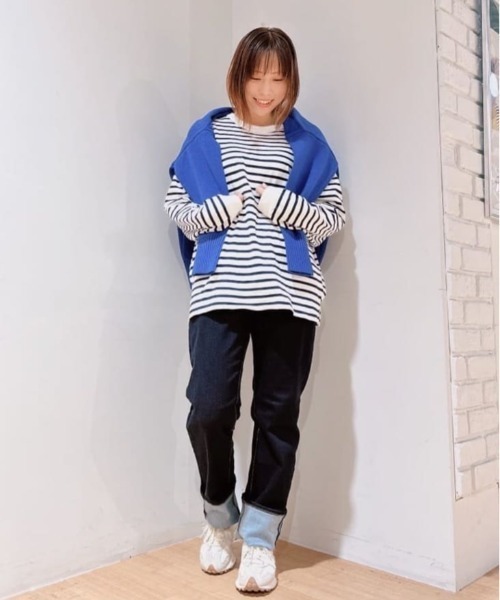 Optstuff ネイビー ボーダー 長袖カットソー Optstuff ネイビー ボーダー 長袖カットソー