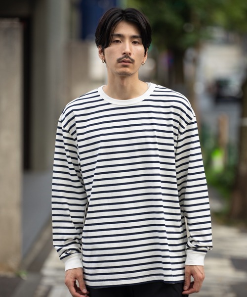 NAVY USコットン100％ ボーダー長袖Tシャツ（Tシャツ/カットソー