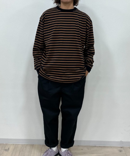 NAVY(ネイビー)の「NAVY USコットン100% ボーダー長袖Tシャツ(Tシャツ/カットソー・メンズ・ブラック/ホワイト/ネイビー/ブラウン・M/S/L/XL/XXL)」の10枚目の写真