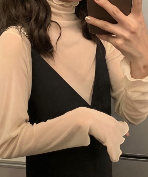 DiamondHearts（ダイヤモンドハーツ）の「シースルートップス（Tシャツ/カットソー・レディース・グレー/ブラック/ベージュ/ホワイト/ライトベージュ・FREE）」の7枚目の写真