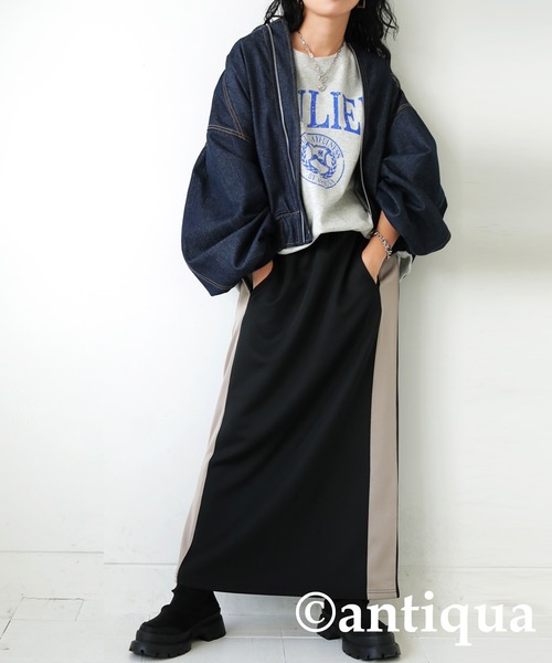 antiqua（アンティカ）の「ライン配色スカート（スカート・レディース・グリーン系その他/ブラック系その他/ブラウン系その他・FREE）」の4枚目の写真