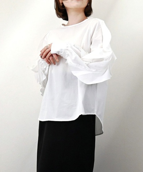STYLEBLOCK(スタイルブロック)の「ブロードフリルスリーブブラウス(シャツ/ブラウス・レディース・ブラック/ホワイト/ネイビー・M)」の2枚目の写真