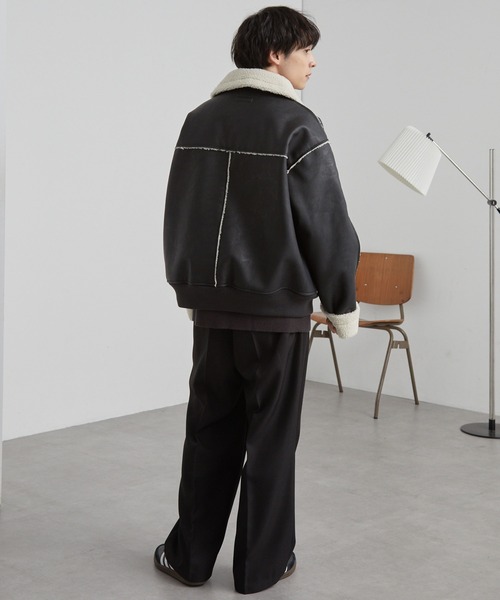 MONO-MART（モノマート）の「オーバーサイズ裏ボアフェイクムートンジャケット（ムートンコート・メンズ・ブラック/ブラウン/ブラック系/ブラウン系・FREE/M/L）」の9枚目の写真