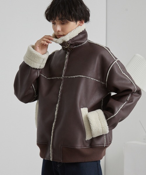 オーバーサイズ裏ボアフェイクムートンジャケット（ムートンコート