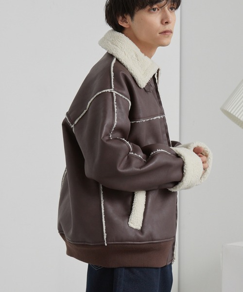 セール】オーバーサイズ裏ボアフェイクムートンジャケット