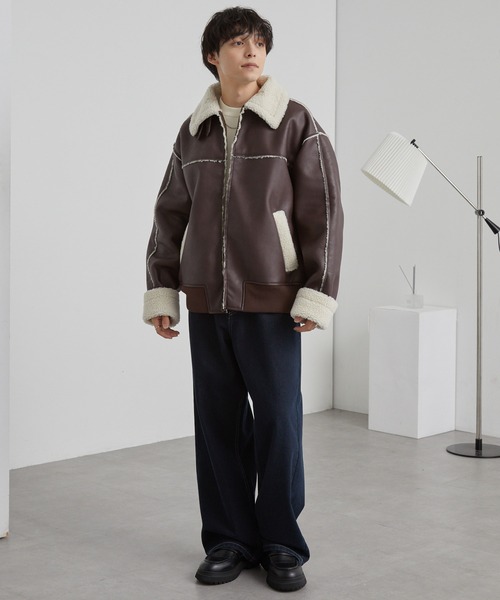 オーバーサイズ裏ボアフェイクムートンジャケット MONO-MART