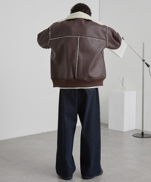 セール】オーバーサイズ裏ボアフェイクムートンジャケット（ムートン